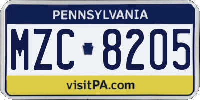 PA license plate MZC8205