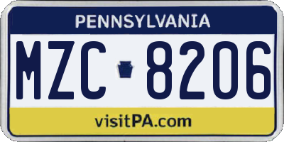 PA license plate MZC8206