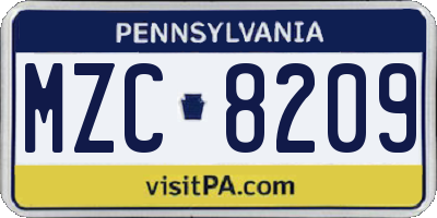 PA license plate MZC8209