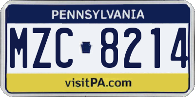 PA license plate MZC8214
