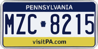 PA license plate MZC8215