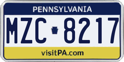 PA license plate MZC8217