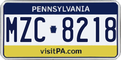 PA license plate MZC8218