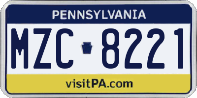 PA license plate MZC8221