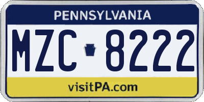 PA license plate MZC8222