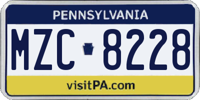 PA license plate MZC8228