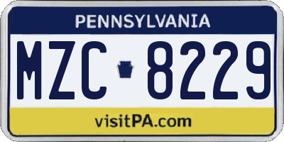 PA license plate MZC8229