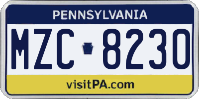 PA license plate MZC8230