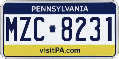 PA license plate MZC8231