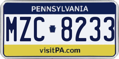 PA license plate MZC8233