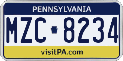 PA license plate MZC8234