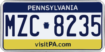 PA license plate MZC8235