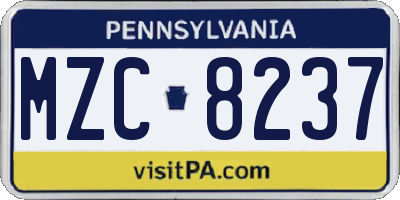 PA license plate MZC8237
