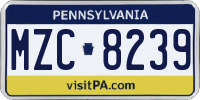 PA license plate MZC8239