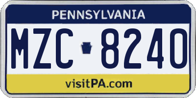 PA license plate MZC8240