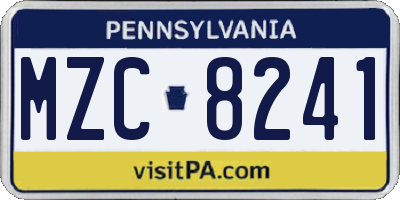 PA license plate MZC8241