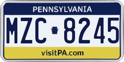 PA license plate MZC8245