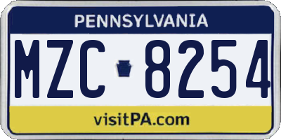 PA license plate MZC8254