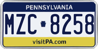 PA license plate MZC8258