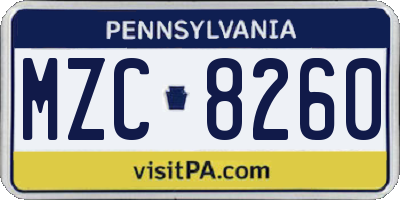 PA license plate MZC8260