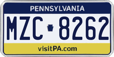 PA license plate MZC8262