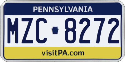 PA license plate MZC8272