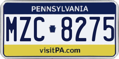 PA license plate MZC8275