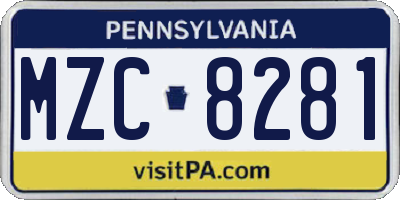 PA license plate MZC8281