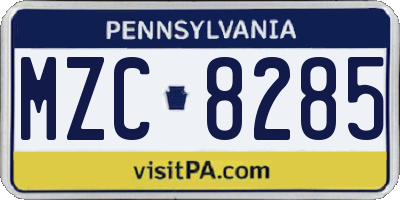 PA license plate MZC8285