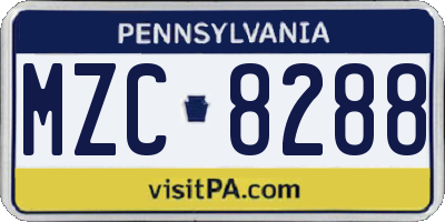 PA license plate MZC8288