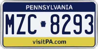 PA license plate MZC8293