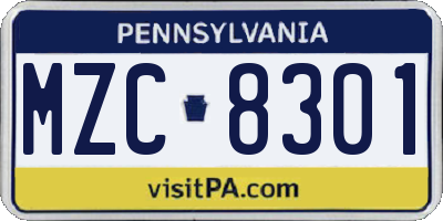 PA license plate MZC8301