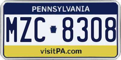 PA license plate MZC8308
