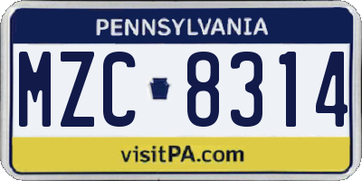 PA license plate MZC8314