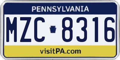 PA license plate MZC8316
