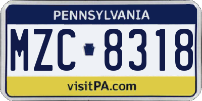 PA license plate MZC8318