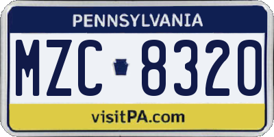 PA license plate MZC8320