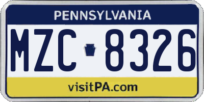 PA license plate MZC8326