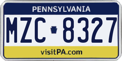 PA license plate MZC8327