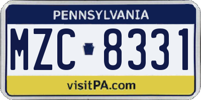 PA license plate MZC8331