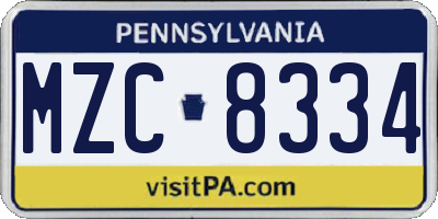 PA license plate MZC8334