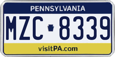 PA license plate MZC8339