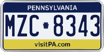 PA license plate MZC8343