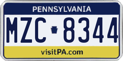 PA license plate MZC8344