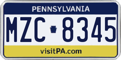 PA license plate MZC8345