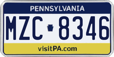 PA license plate MZC8346