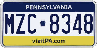 PA license plate MZC8348