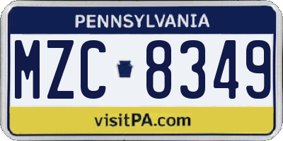 PA license plate MZC8349