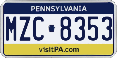 PA license plate MZC8353