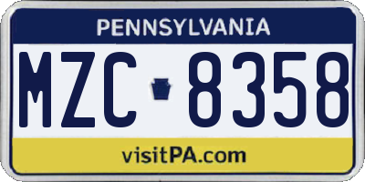 PA license plate MZC8358